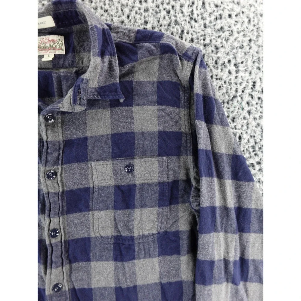 J Crew Classic Flannel‎ Shirt Blue Gray Plaid Double Brushed Long Sleeve Men L